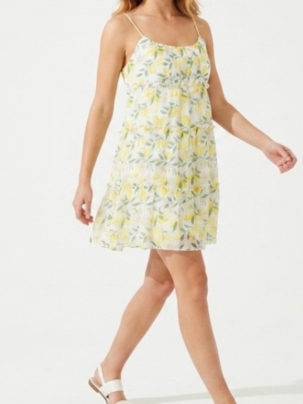 Trixxi White & Yellow Lemon  Spaghetti-Strap Mini Dress With Elastic on Back